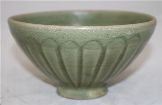 A Chinese Longquan celadon petal lobed bowl, Song / Yuan dynasty, 15cm